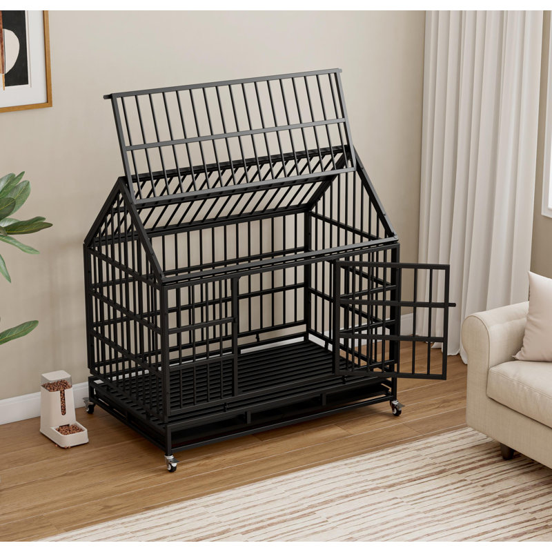 Cage pliante en métal pour grand et moyen chien, cage avec toit pointu et plateau amovible