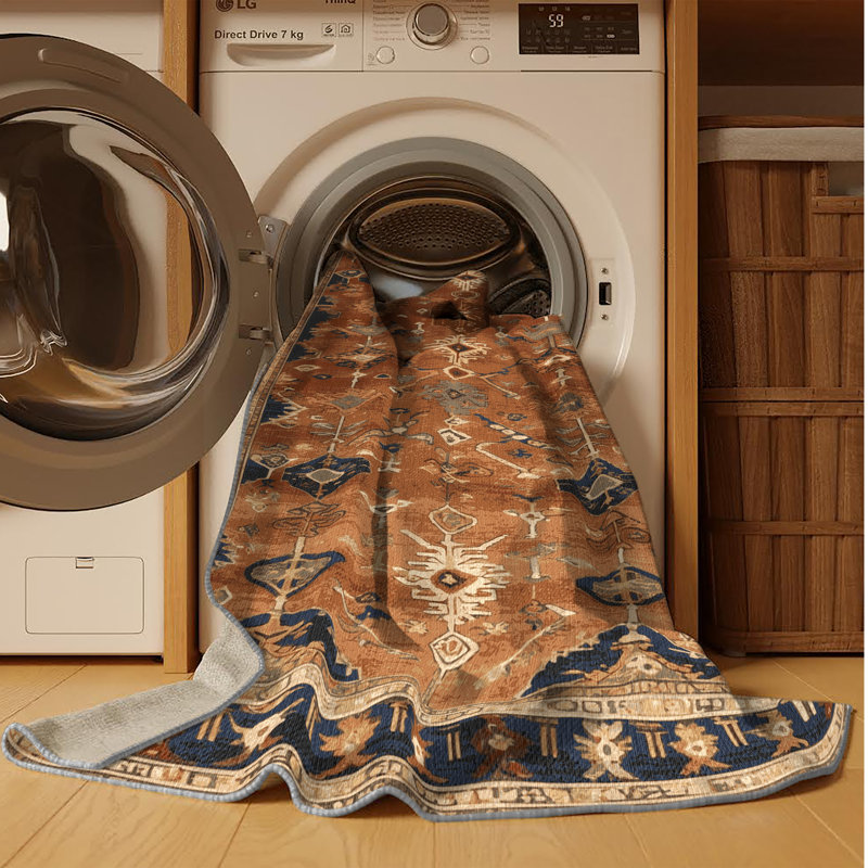 Tapis brun turc lavable à la machine, Rectangulaire 7 pi x 10 pi