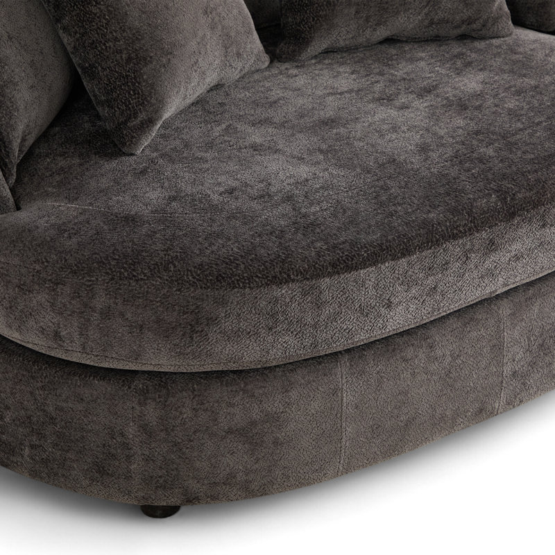 Fauteuil demi-tonneau rembourré de 55 po de largeur, Chenille gris charbon