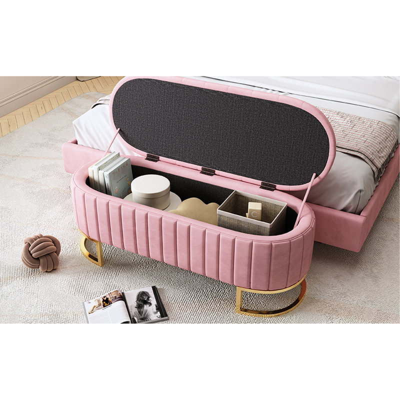 Pink Velvet Storage With Elegant Design For Bedroom And Living Area Metal Legs Spacious, Pink