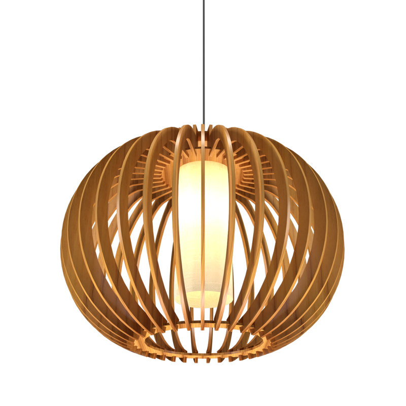 Lustre sphérique unique à 1 lumière, H 14,57 po x l 18,9 po x P 18,9 po, Teck