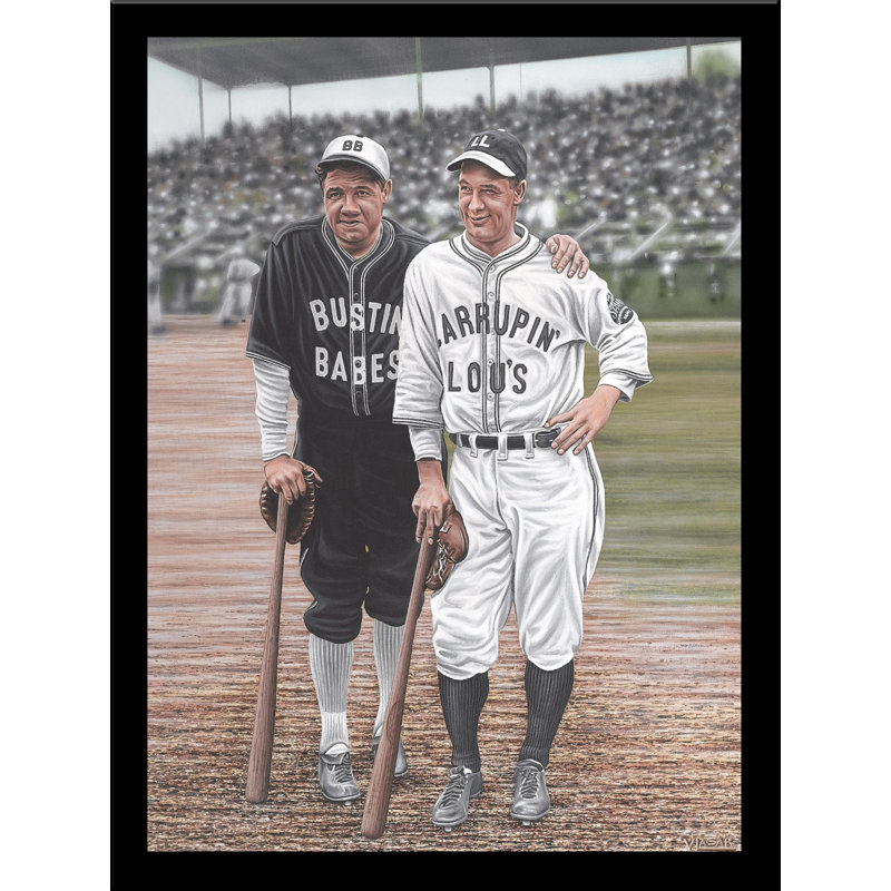 «Babe Ruth and Lou Gehrig», reproduction d'art par Darryl Vlasak, souvenirs encadrés, H 16 po x l 12 po x P 1 po