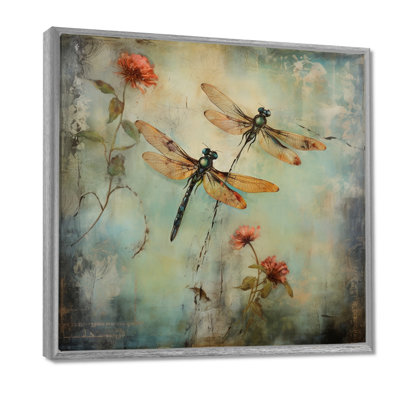 Vintage Painting Of Dragonfly Flying - Dragonfly Wall Art
