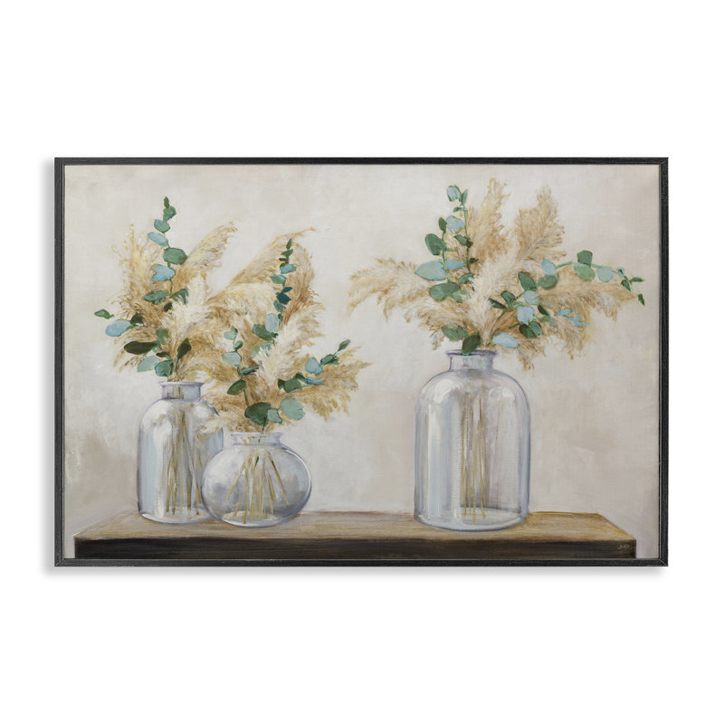 Pampa et eucalyptus gris, estampe numérique par Julia Purinton, Giclée encadrée noir minuit, H 20 po x l 30 po