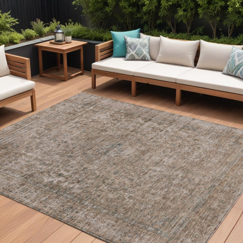 Tapis d'extérieur lavable abstrait brun et beige 8 pi x 10 pi