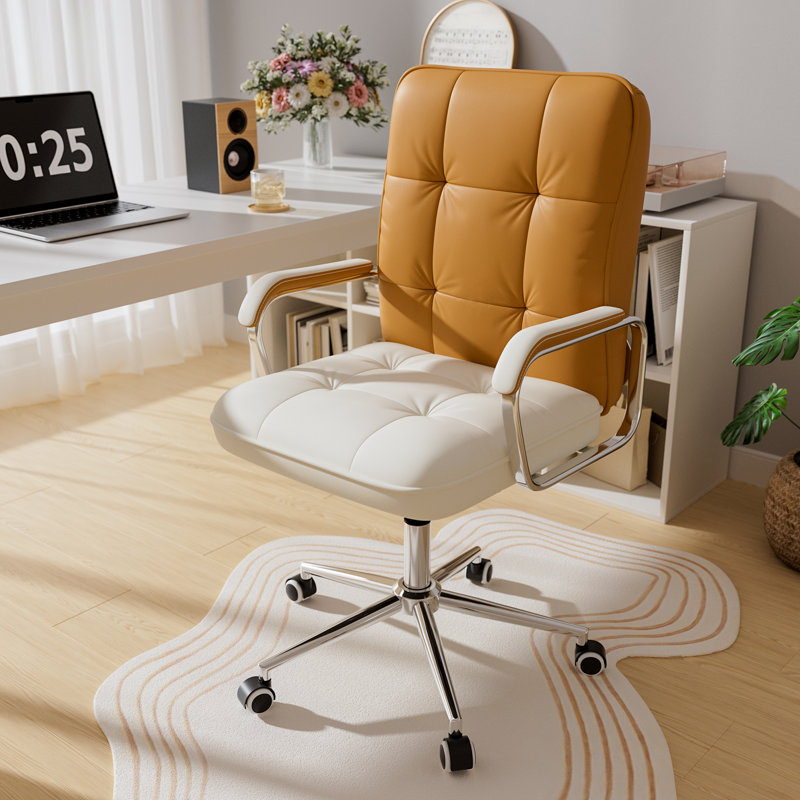 Home Office Desk Chair, Swivel Computer Desk Chair with Wheels and  Arms, Adjustable Height and Tilt, Orange/White