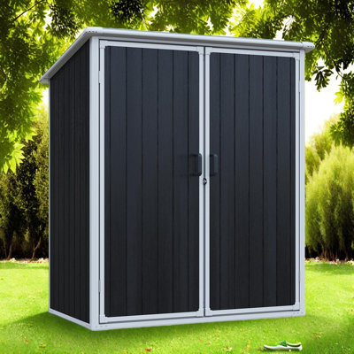 Remise extérieure en résine 5 x 3 pi avec portes doubles verrouillables pour vélos, outils et meubles de patio