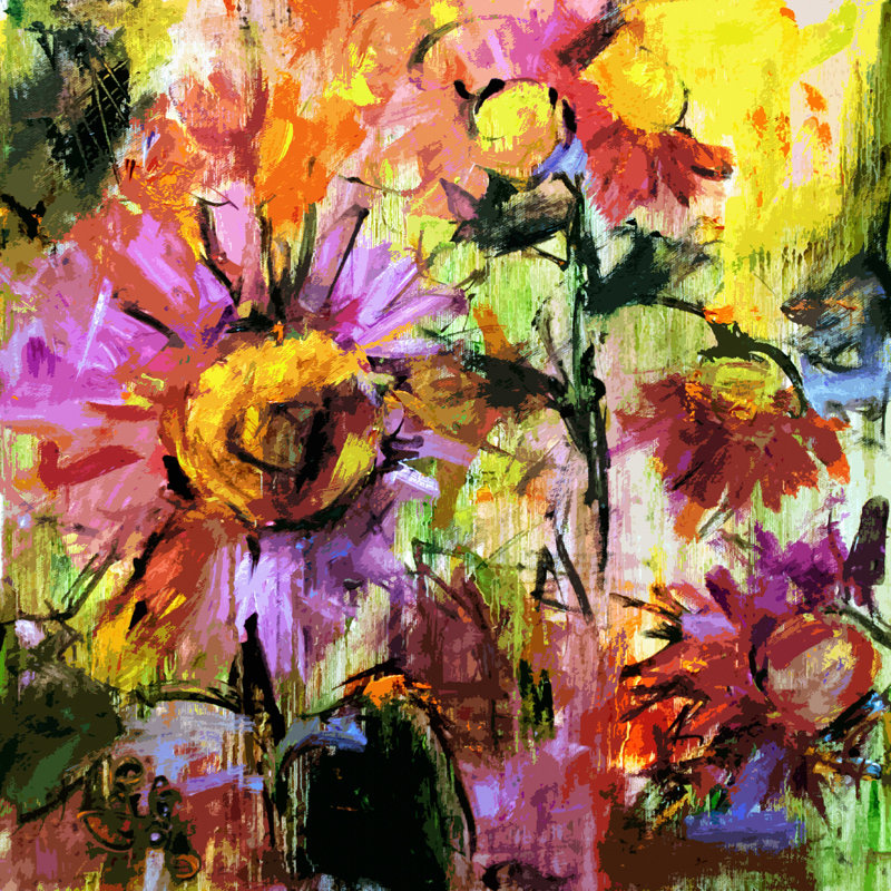 Zukowski Ginette, reproduction d'art sur toile abstraite Echinacée, H 12 po x l 12 po