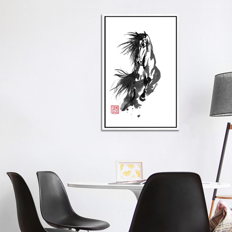 Running Horse by Péchane - Painting on Canvas, 101.6 cm H x 66.04 cm W, White Framed