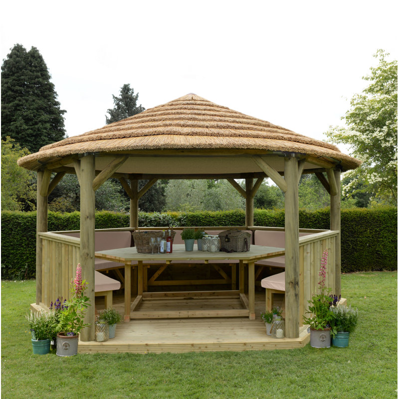 Furnished 4.9m x 4.3m Solid Wood Patio Gazebo with Installation Service, Cream