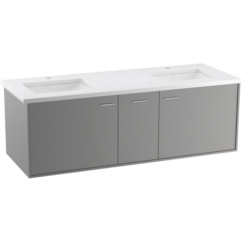 Jute 60" Vanity With Quartz Countertop, Sink And Hardware Included, Mohair Gray