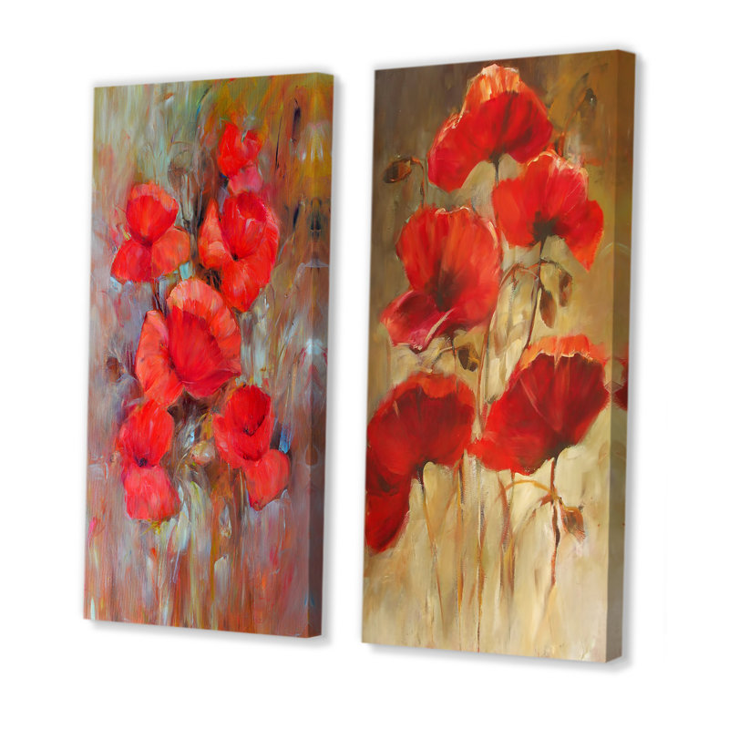 Ensemble de 2 photos sur toiles - Coquelicots en fleurs rouges VII, Toile tendue, H 20 po x l 24 po x P 1 po