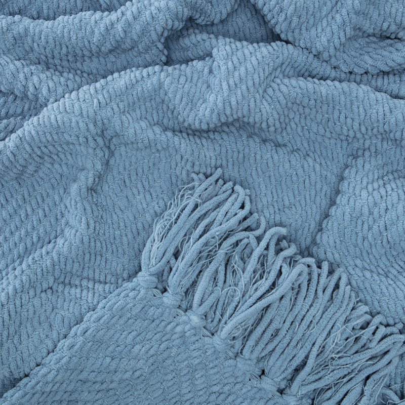 Jeté tricoté texturé , Brun clair bleu, l 65 po x L 50