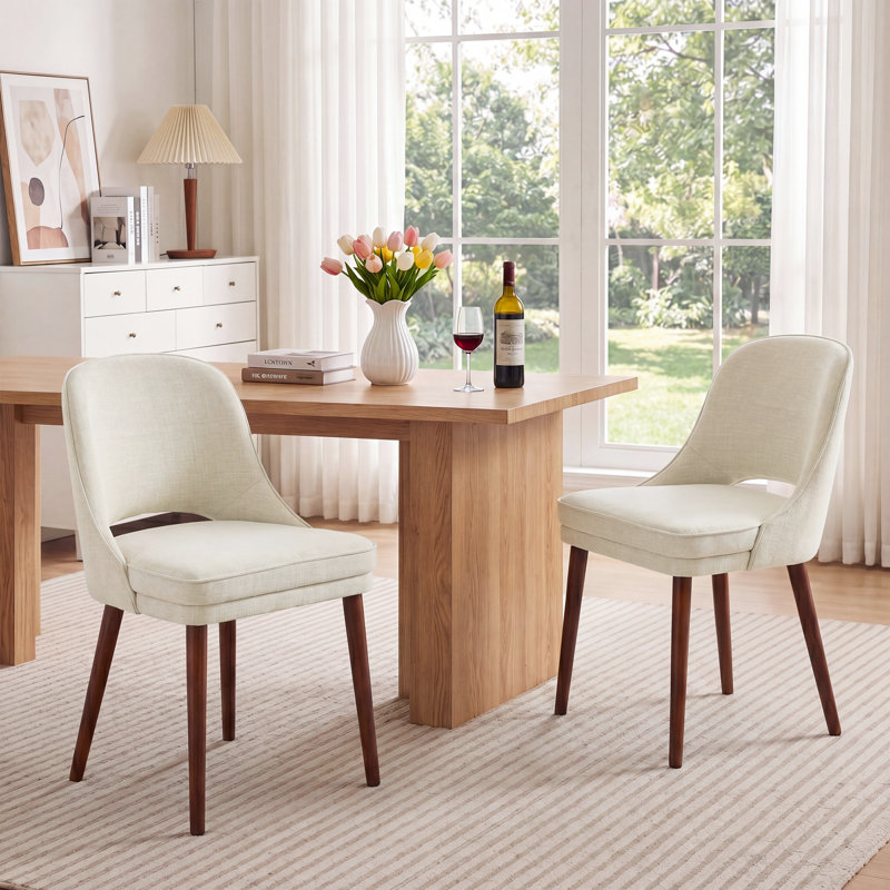 Two-tier solid wood upholstered side chair, Sleek, Beige, Set of 4