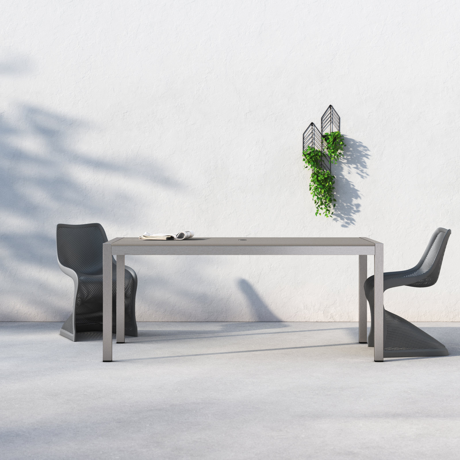 Aynura 71'' Plastic / Acrylic Outdoor Dining Table, Gray, Silver