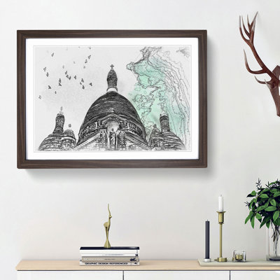 Birds Above Sacre Coeur Paris in Abstract - Picture Frame Graphic Art Print