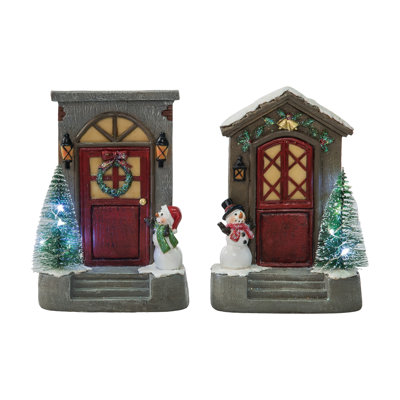 Resin LED Christmas Front Door, Decorative Objects, Red, Resin, Set of 2, Tabletop, Living Room, Christmas, Christmas Decoration, Light Up LED