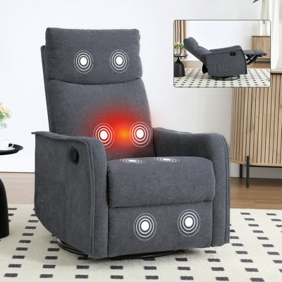 Heat Massage Manual Recliner Chair With Rocker And Swivel In Fabric For Living Room, Blue
