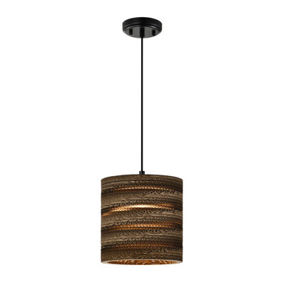 1-light Brown Natural Pendant Light With Nordic Style Cylinder Cardboard Shade For Dining Table, No Bulbs Included