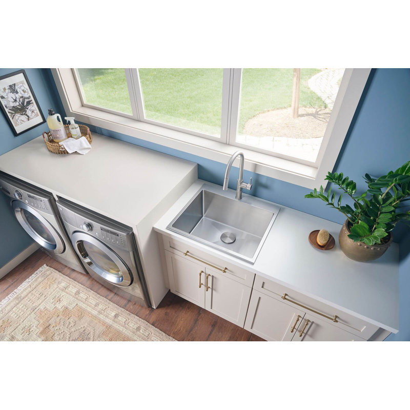 Ruvati Topmount Laundry Utility Sink 25 x 22 x 12 inch Rounded Corners Deep Stainless Steel