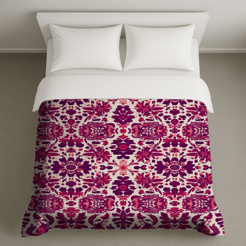 Housses de couette à motif damassé rose, Grand lit