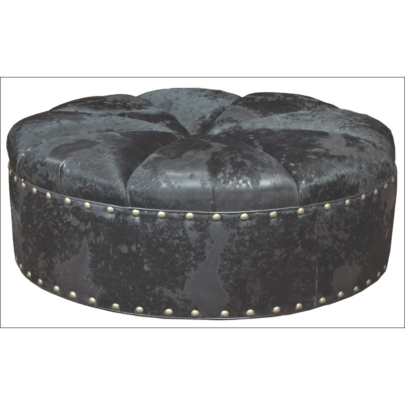 Round Leather Ottoman, Africa Antique Red, Brushy Bayou, Old Gold E