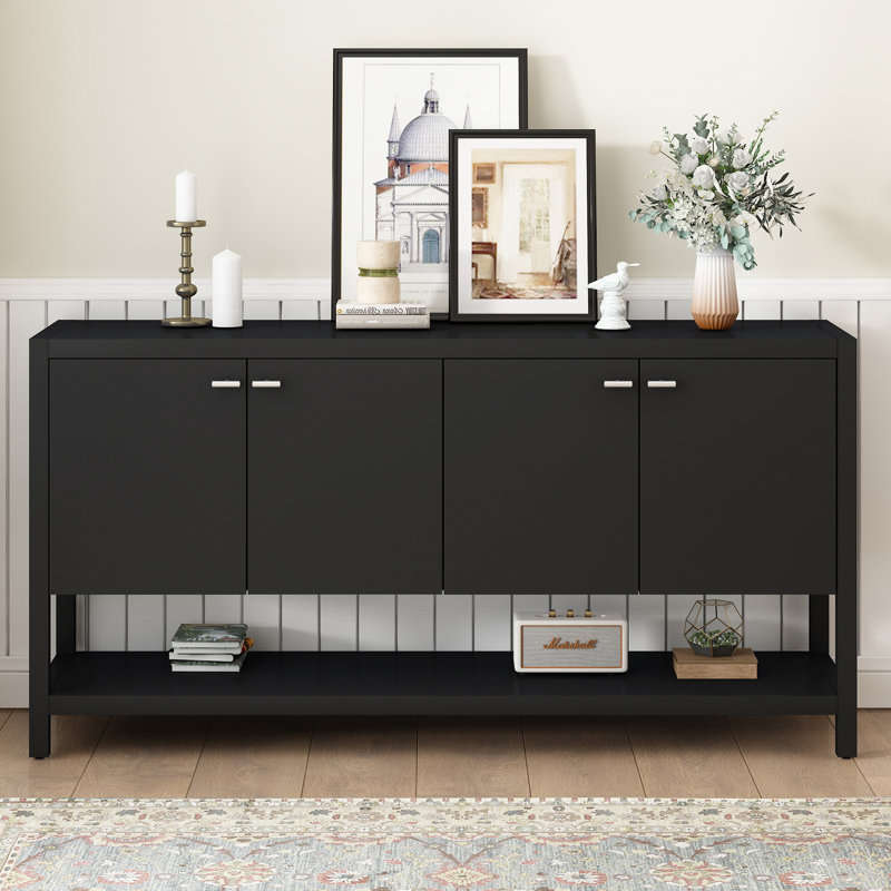 Console fonctionnelle avec beaucoup de rangement, idéale pour le bureau, l'entrée et le salon, Noir