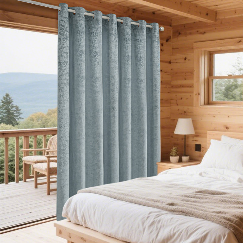 Panneau de rideau de porte de patio coulissant en velours doux, L 100 po x L 96 po, Bleu pierre