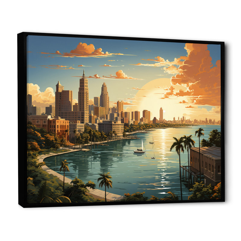 «Miami Sunshines State II», reproduction sur toile, H 24 po x l 32 po x P 1 po, Cadre flottant noir