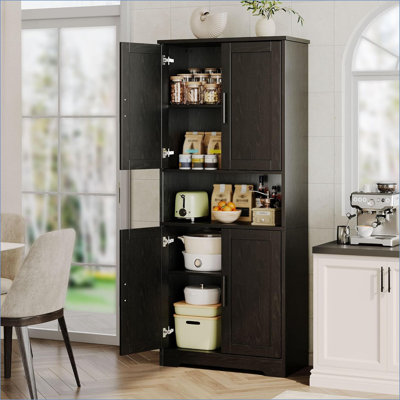 Tall Kitchen Pantry Cabinet, 70in Kitchen Storage Cabinet With 4 Doors And Adjustable Shelves, Open Shelf, Freestanding Cupboard For Dining Room, Bath