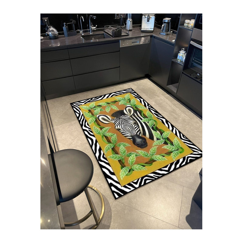 Tapis décoratif lavable à la machine Leaf and Zebra, Carré 3 pi 3 po