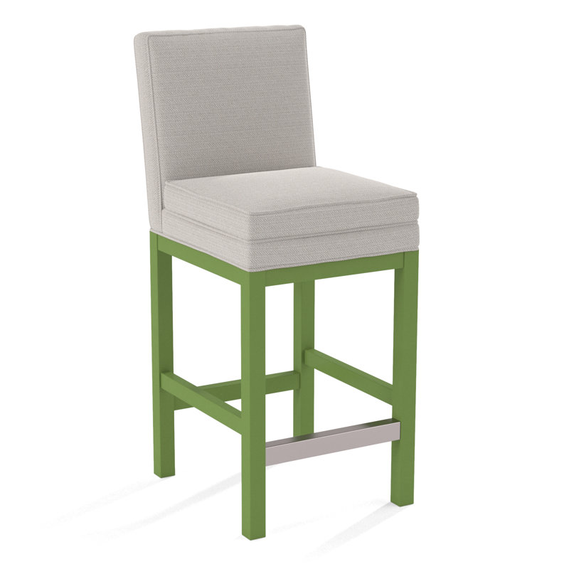 Upholstered Stool, Honey Finish, White Textured Performance; 0865-91
