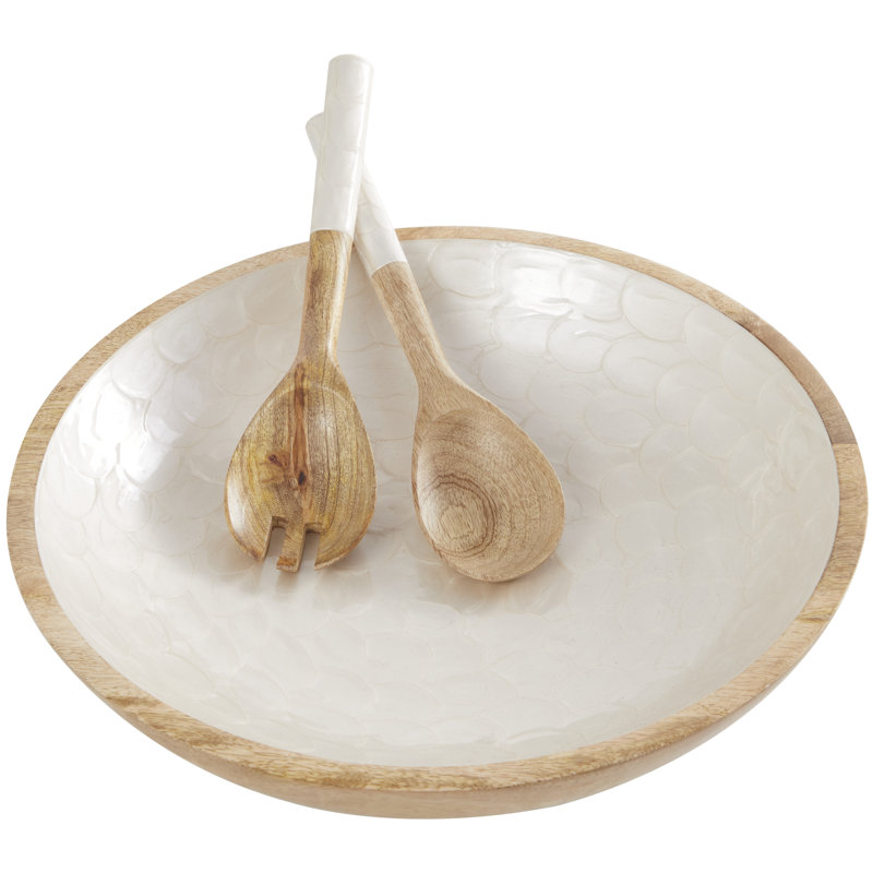 Bol décoratif en bois massif fabriqué à la main Hazley, Crème