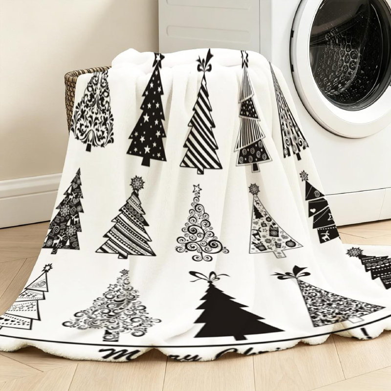 Jeté en molleton blanc ultra doux en flanelle, imprimé arbre de Noël, Jeté 50 po x 60 po