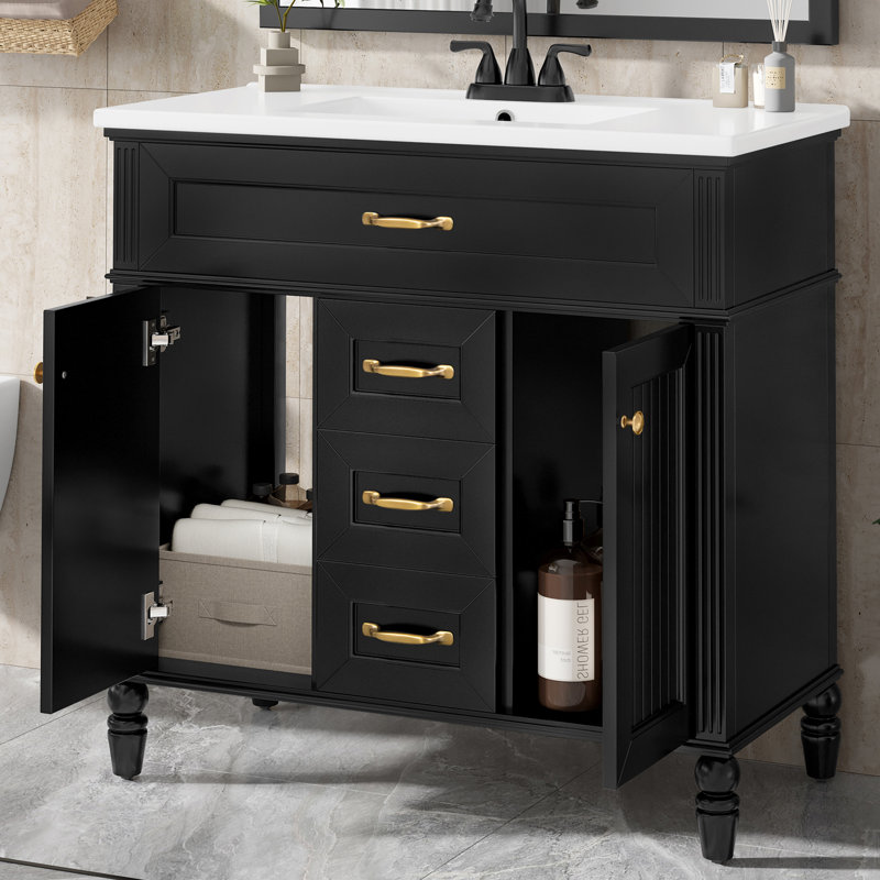 Meuble-lavabo 36 po avec lavabo en céramique, Noir