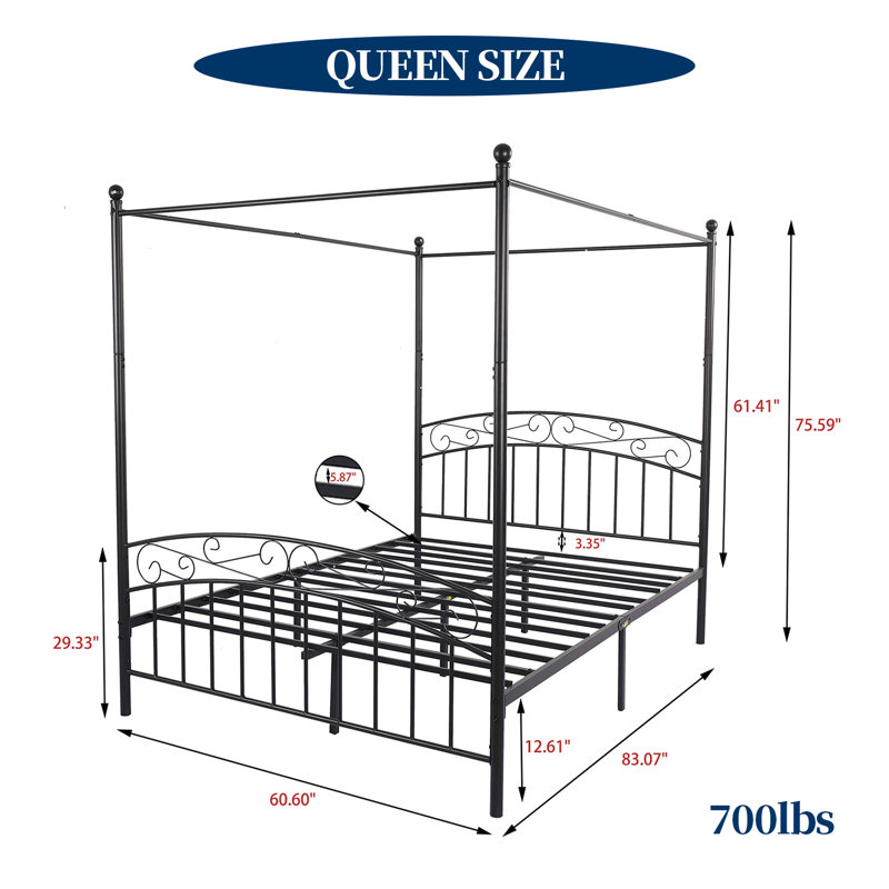 Metal Canopy Bed Frame, Black, Queen