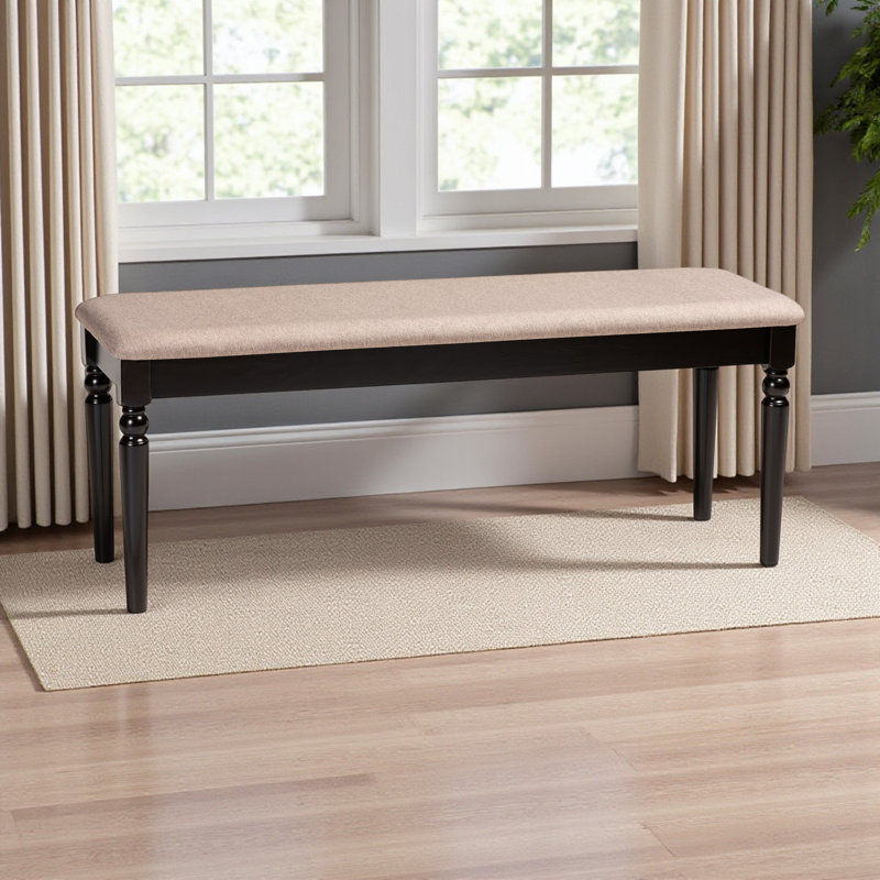 Ascend Upholstered Sand Fabric Dining Bench with Dark Brown, 18.63" H X 47.65" W X 15.84" D