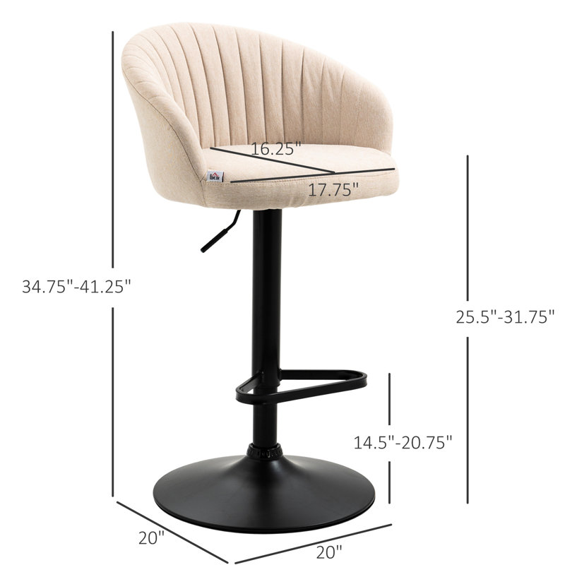 2 tabourets de bar pivotants réglables beiges Siège pivotant à 360 °, tissu semblable au lin, base en acier stable, hauteur de 25,5 po à 31,75 po, capacité de 220 lb pour 2 sièges, lin beige - réglable 31,75 po, chaise, robuste