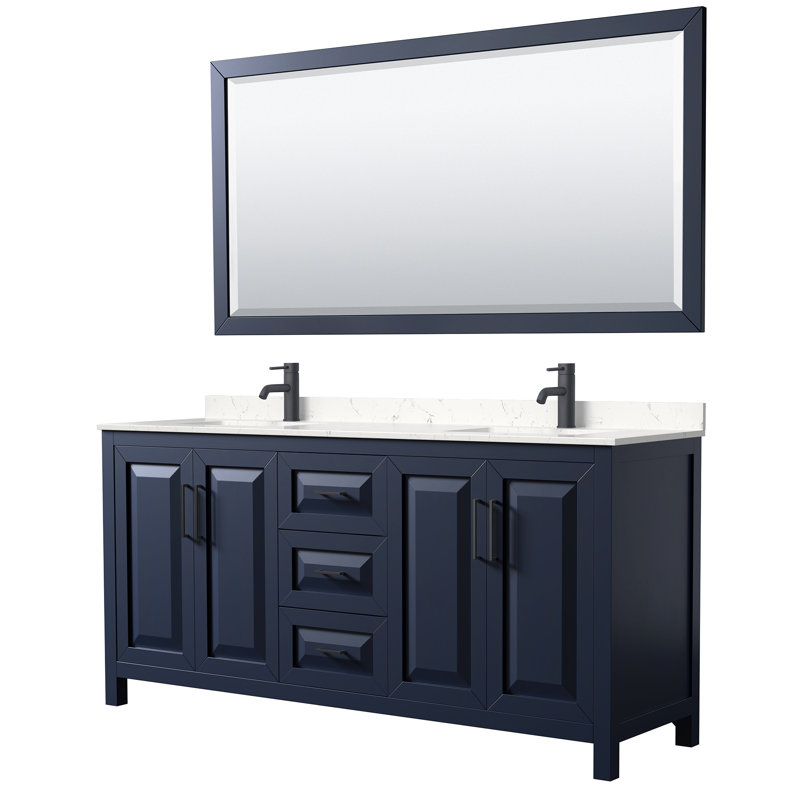 Daria 72'' W Double Vanity, Matte Black, Dark Blue, White Cultured Marble
