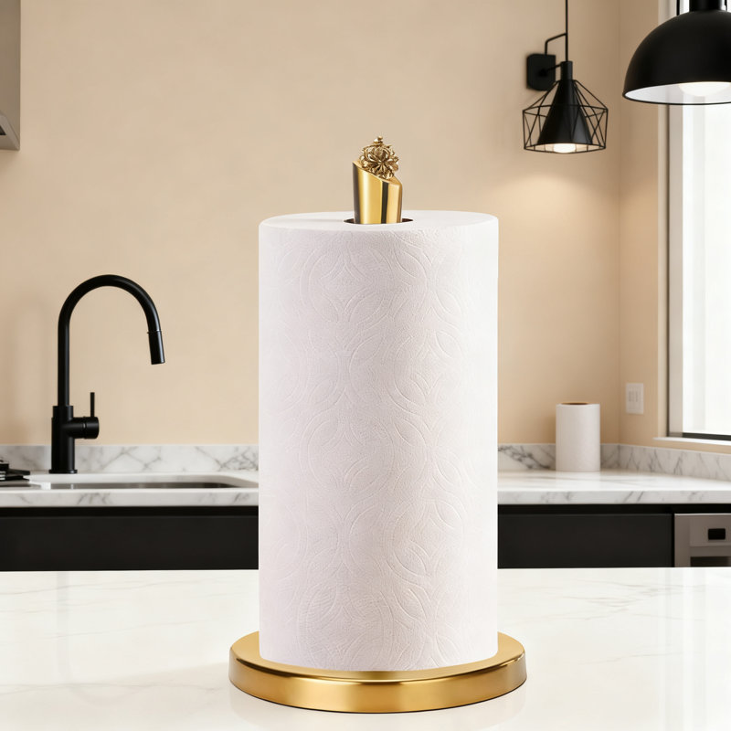 Porte-serviettes en papier autoportant pour comptoirs de cuisine et de salle de bain, support de distributeur en acier inoxydable avec base anti-rayures pour rouleaux standard