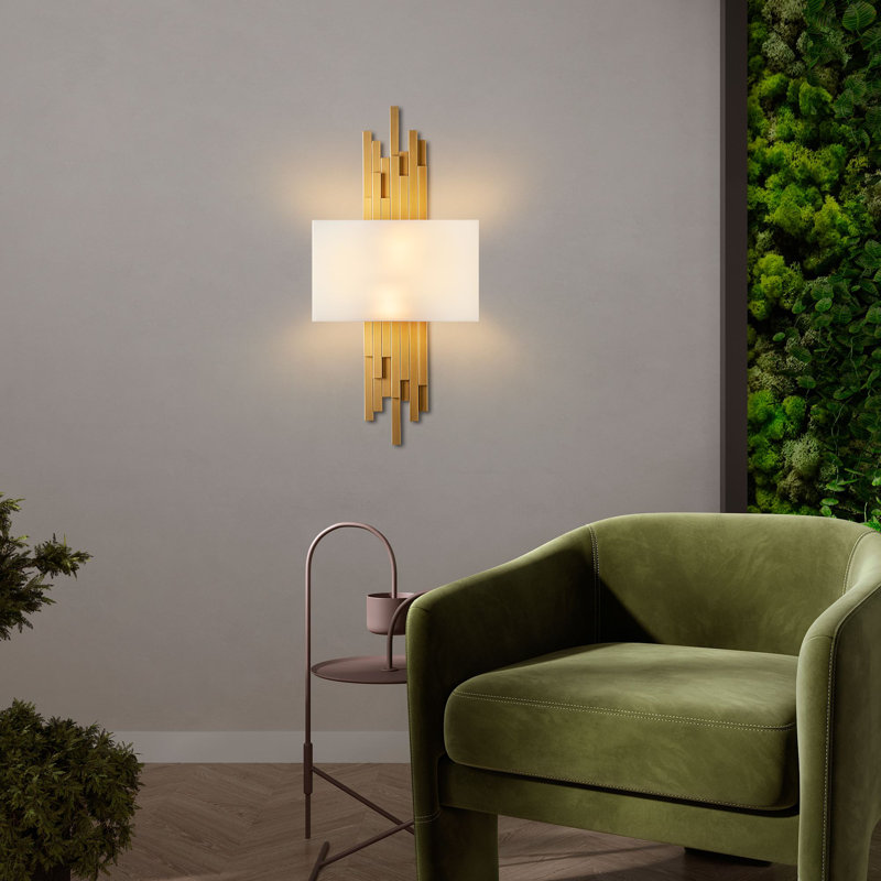 Elegant Wall Lamp with Metal Body & Fabric Cap, Gold & White Finish, 13.8 x 29.5 x 3.9 inches | Socket Type: 2 x E14 Max 40W (Bulb Not Included) | Stylish Lighting for Living Room & Bedroom, IP20 Rated