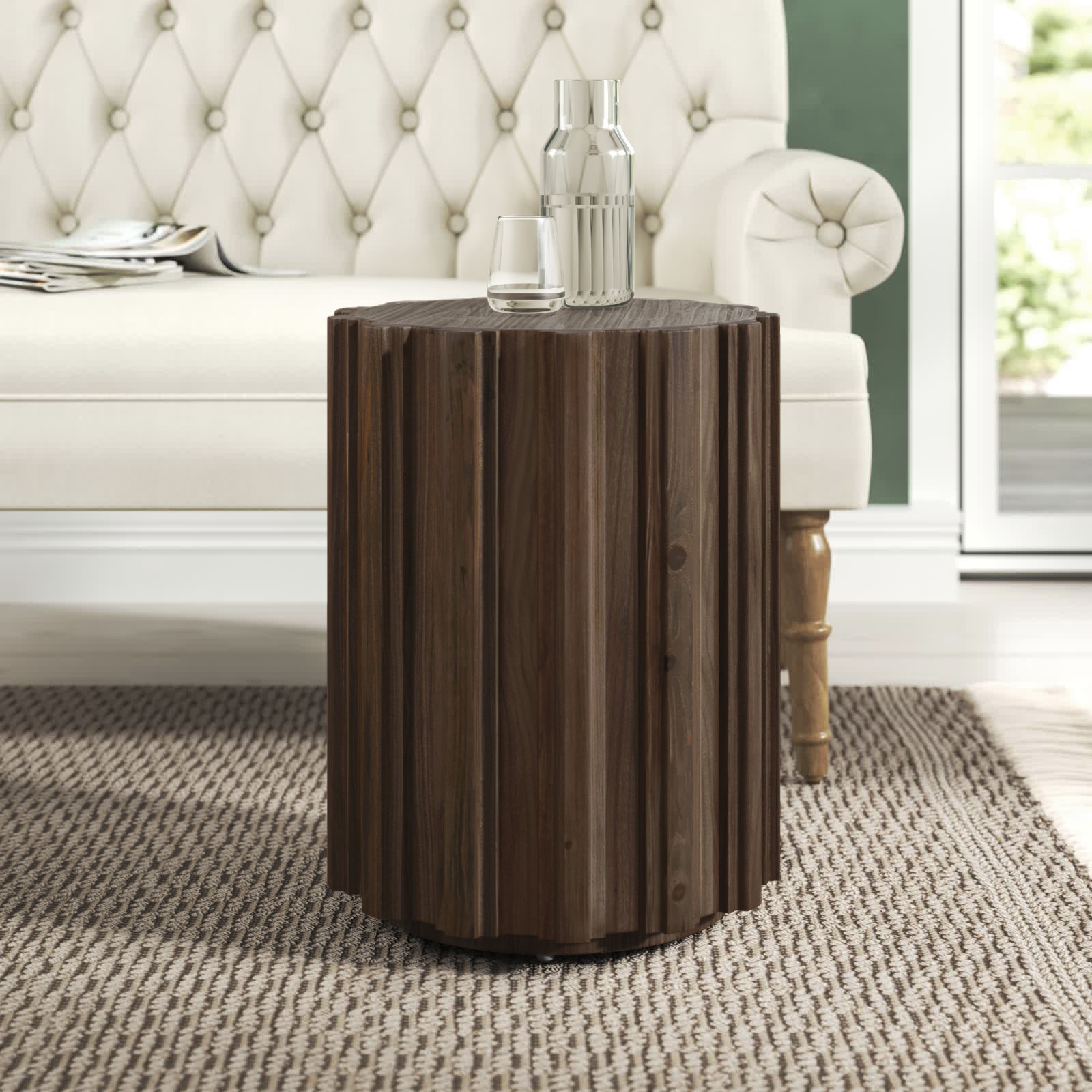 Caselyn 20.75'' tall Drum End Table, Dark Brown