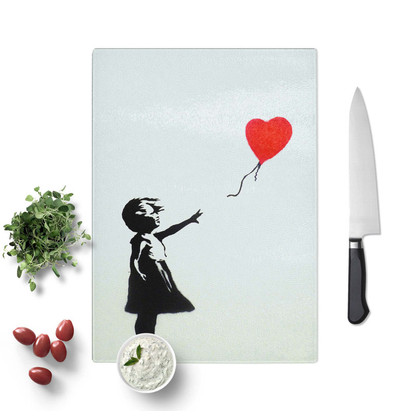 Glass Girl With Red Balloon Chopping Board, 28.5 cm W x 20 cm L