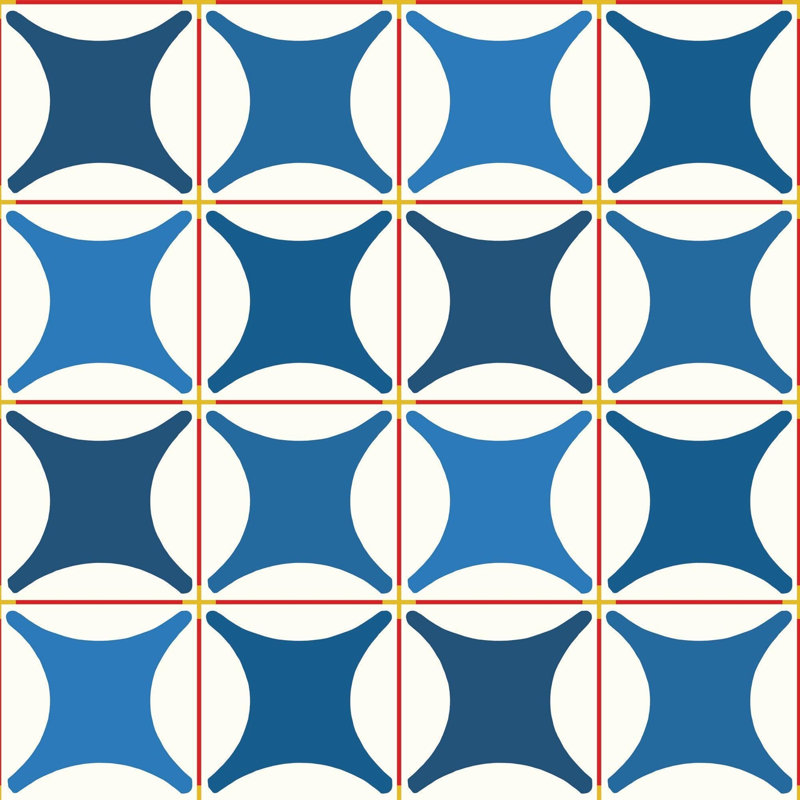 Traveler Tile Wallpaper, Cobalt Blues, Faux Grasscloth, Non-Pasted