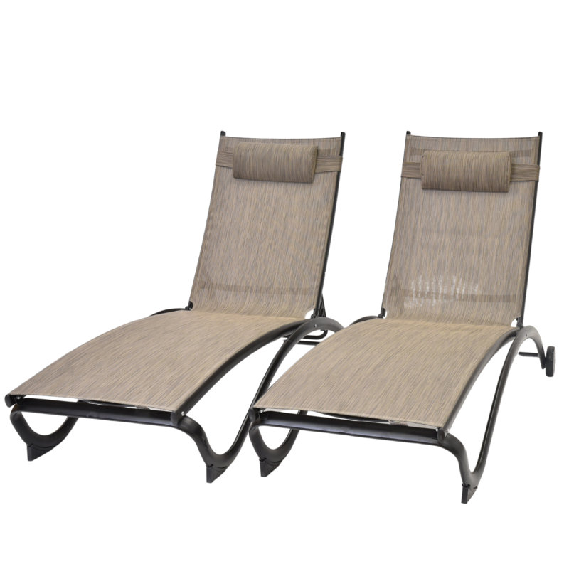 Vivere Denisia Stackable Aluminum Glendale Lounger Set Made with Premium Phifertex Fabric, Brown