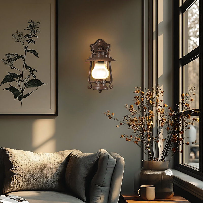Lanterne murale d'extérieur bronze rustique H 14,57 po