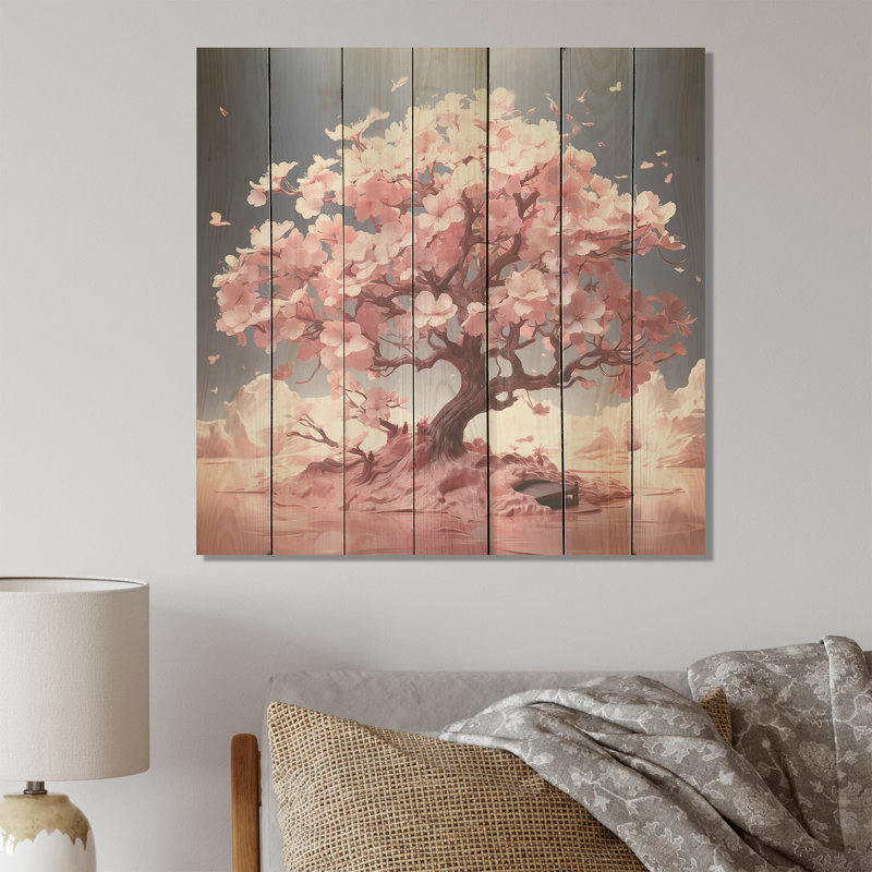 Cerisier rose Elegance In Bloom II - fleur de cerisier sur bois, H 15 po x l 15 po
