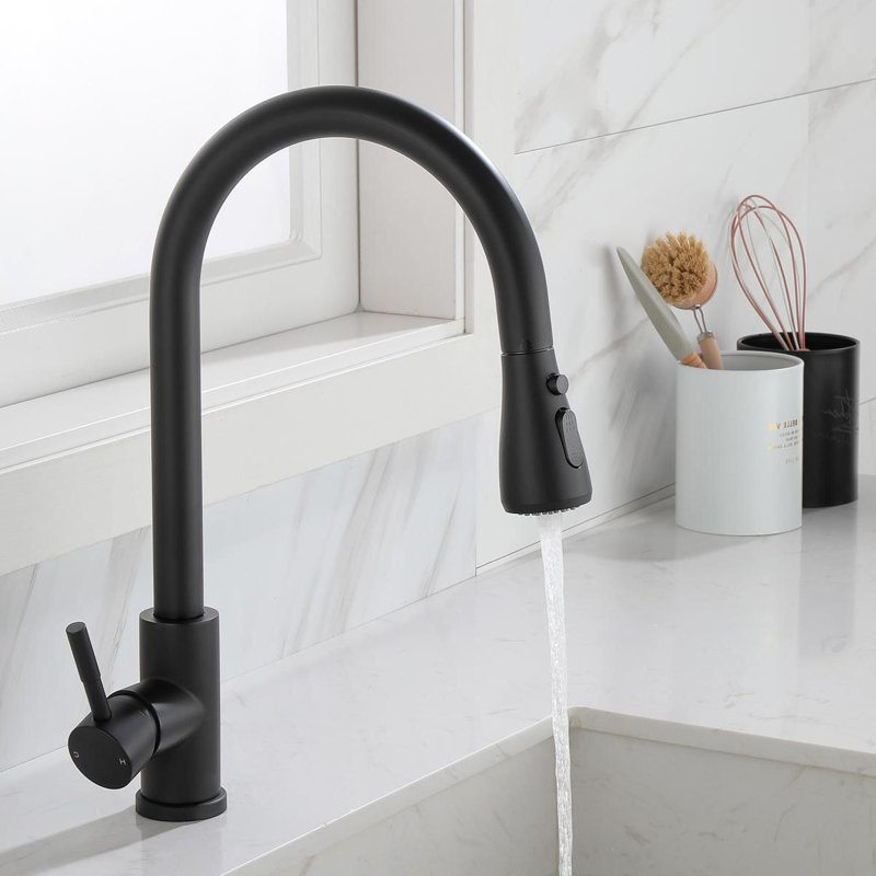 Robinet de cuisine extractible à poignée simple avec accessoires