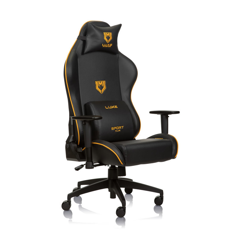 Luxe Sport Plus Office, Desk, Ergonomic Gaming Design Supports up to 390lbs, Black/Gold