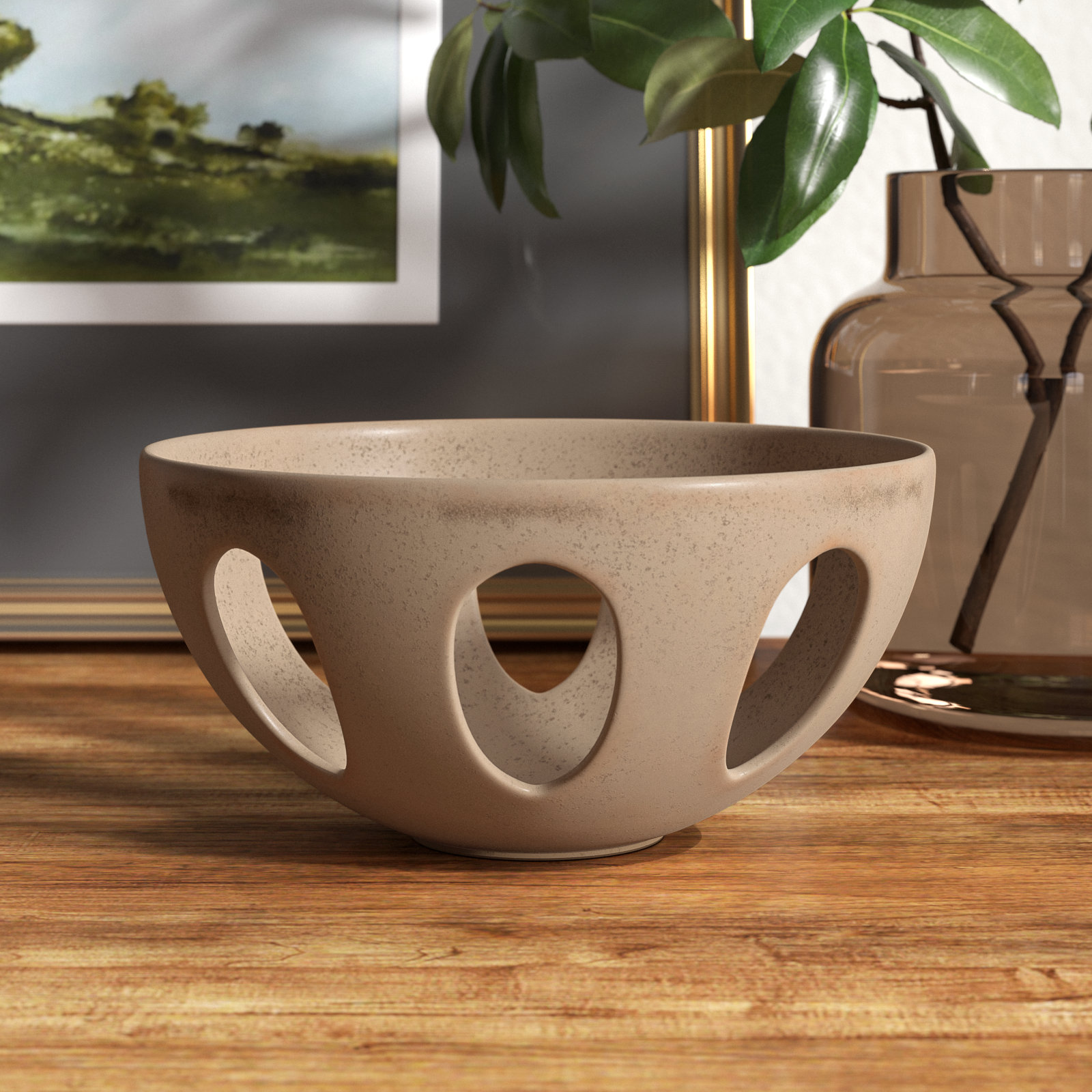 Ardoch Handmade Ceramic Decorative Bowl 1, Tan, 3.5" H x 7" W x 7" D